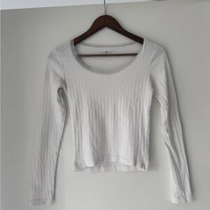 Brandy Melville Cream Ribbed Long Sleeve Top